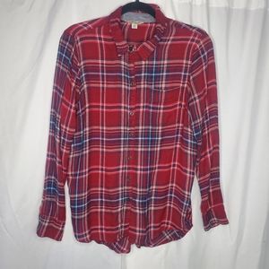 ◇ Lucky Brand Red Plaid Button Accent Long Sleeve Button Up Shirt Size Medium